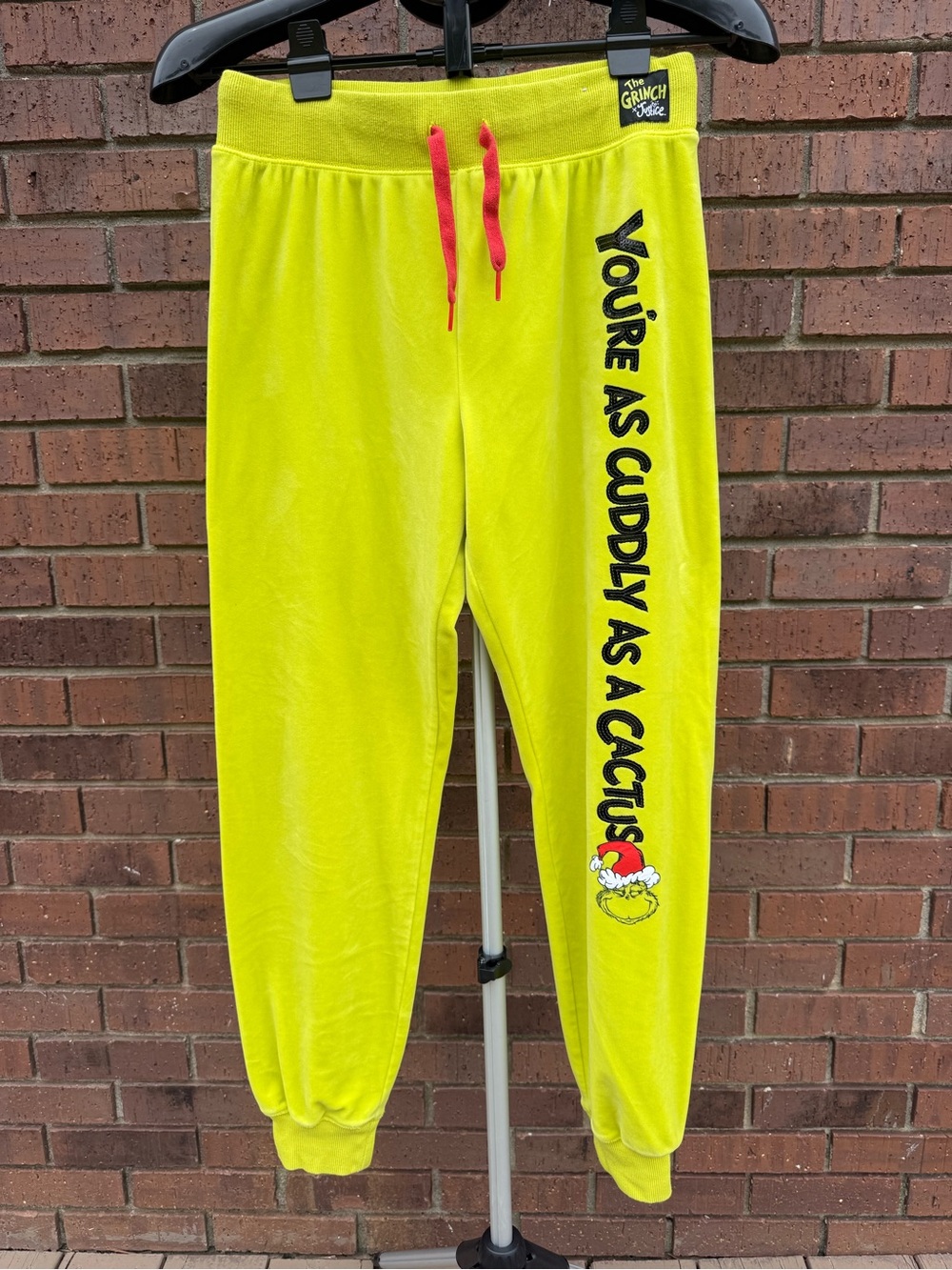 Justice Girls Grinch Green Velour Joggers Sleep Pants Sweatpants Sweats Size XL